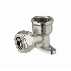 Coude Applique à Compression Pour Tube Multicouche NOYON & THIEBAULT - Ø 16 Mm à Visser Femelle F1/2' (15x21) 2 Trous Pour Fixation Au Mur - 3990-1516L1