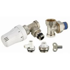 NOYON & THIEBAULT Kit Complet De Radiateur Thermostatique Comprenant 1 Robinet Thermostatique équerre Mâle M1/2' (15x21) + Coude De Réglage Mâle M1/2' + 1 Robinet De Vidange à Bec Orientable M1/2' + 1 Bouchon Purgeur à Bec Orientable M1/2' + 1 Clé à Carré De 5 - 803569
