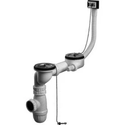 Vidage Complet Pour évier Grès 2 Bacs Avec Trop Plein Ø60 Sortie Ø40 Entraxe Réglable 156 à 260 Mm NOYON & THIEBAULT